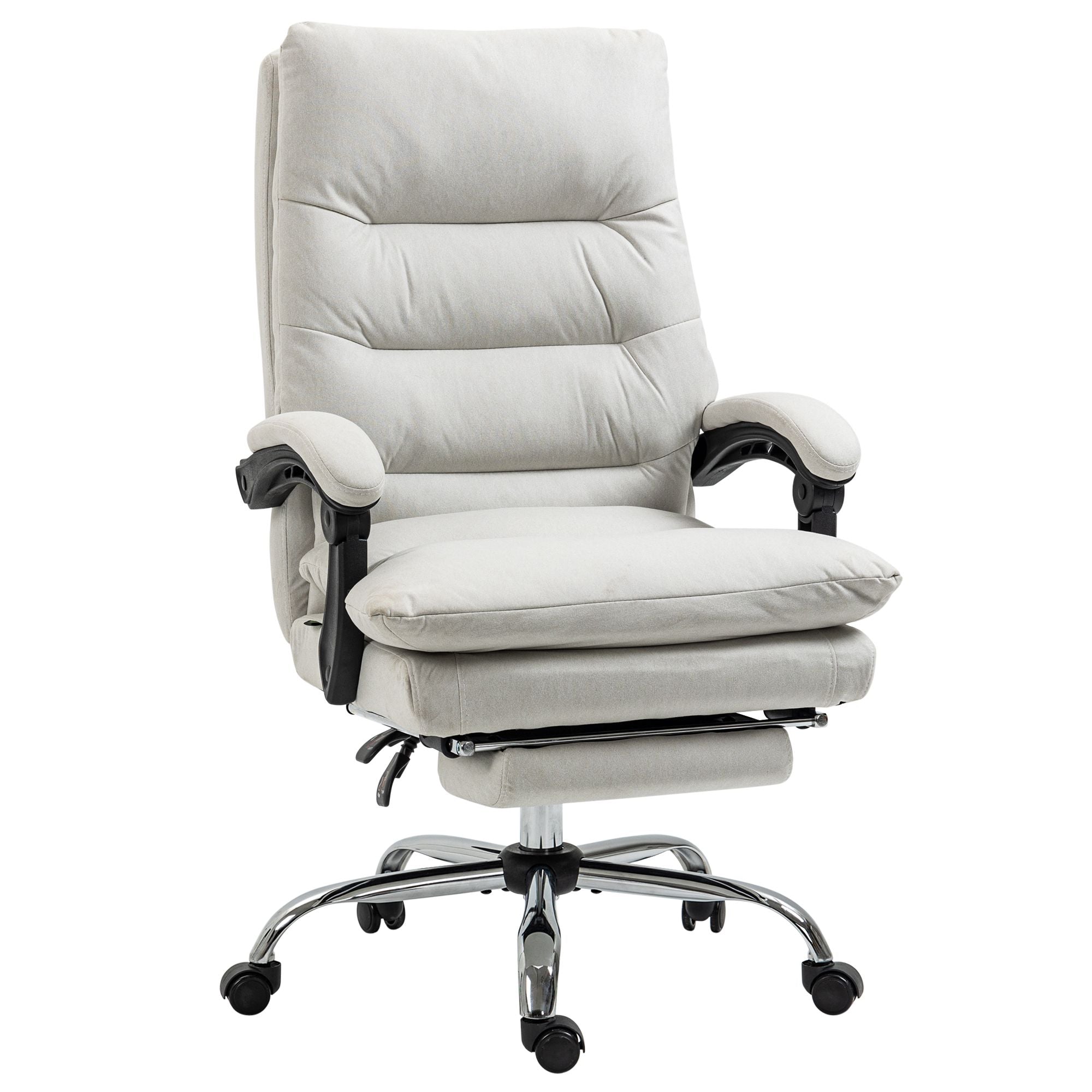 Heated Massage Office Chair Microfibre Reclining Vibration Footrest Armrest Cream White