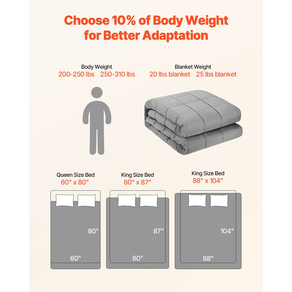 Weighted Blanket, 20 lbs, 88 x 104 in King Size, Cooling Breathable Heavy Blanket with Glass Beads, All-Season Use, Suitable for 200-250 lbs Adults, Anxiety Stress Relief, Improve Sleep, Grey