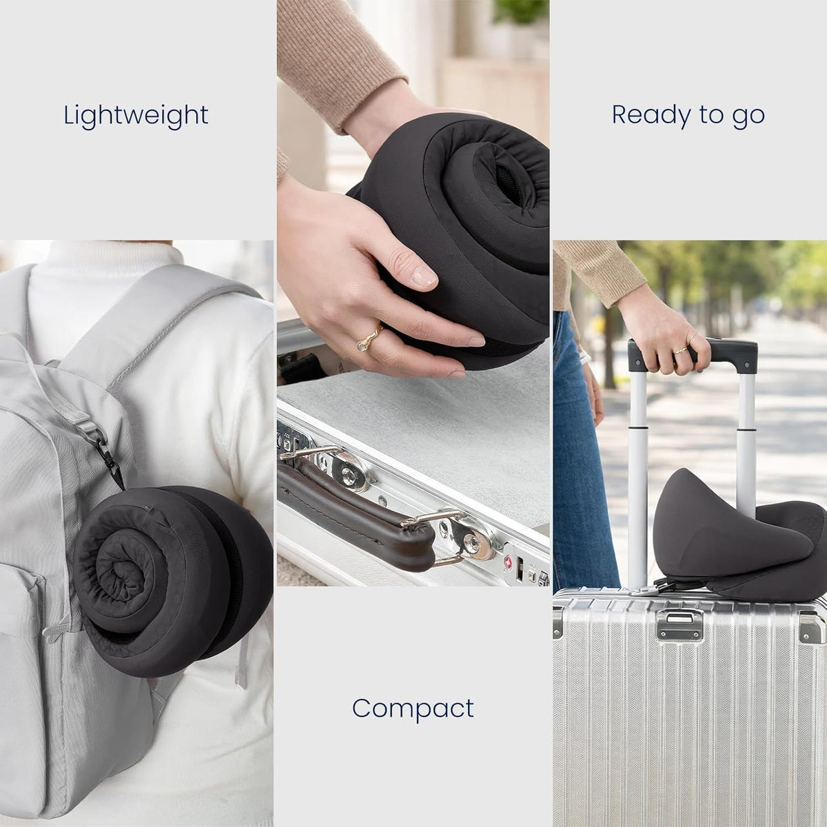 Neck Travel Pillow, Memory Foam Travel Pillow for Airplane, Portable Roll-Up Neck Pillow with Cooling Inner Fabric, 360° Ergonomic Support, No Head Bobbing, Travel Bag Included