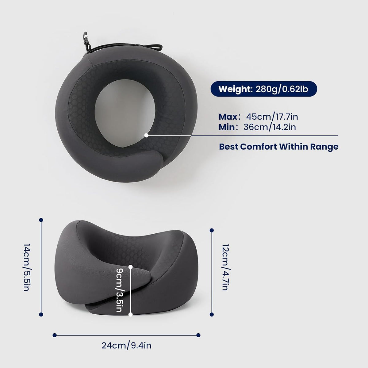Neck Travel Pillow, Memory Foam Travel Pillow for Airplane, Portable Roll-Up Neck Pillow with Cooling Inner Fabric, 360° Ergonomic Support, No Head Bobbing, Travel Bag Included