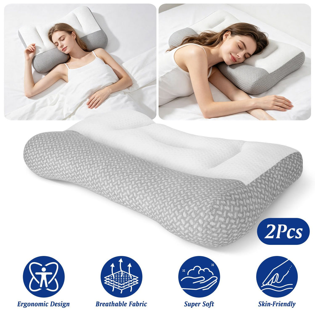 Ergonomic Bed Pillow Breathable Mesh Pillow for Neck Support Dual Height Design Down Alternative Pillow for Side Back Sleepers