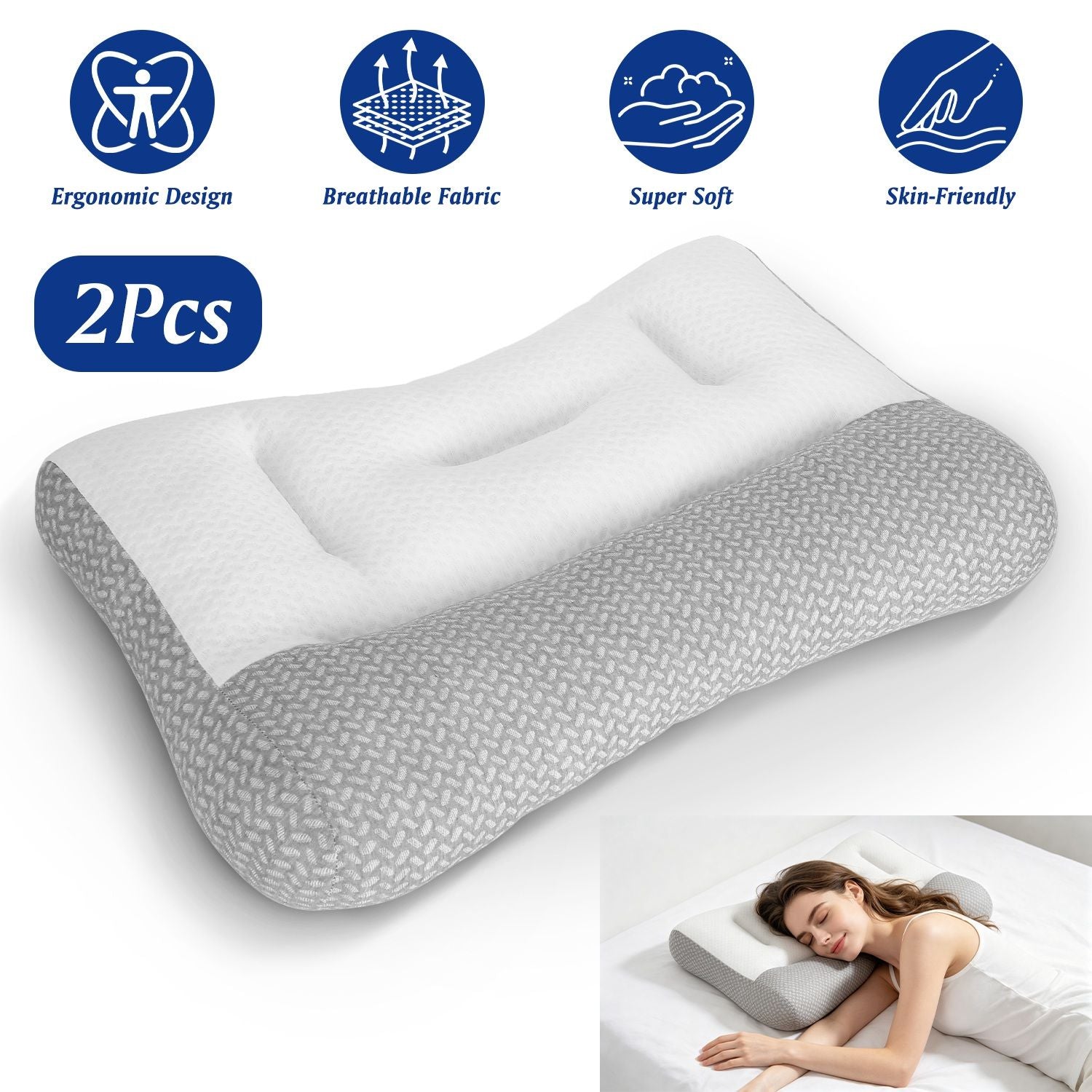 Ergonomic Bed Pillow Breathable Mesh Pillow for Neck Support Dual Height Design Down Alternative Pillow for Side Back Sleepers