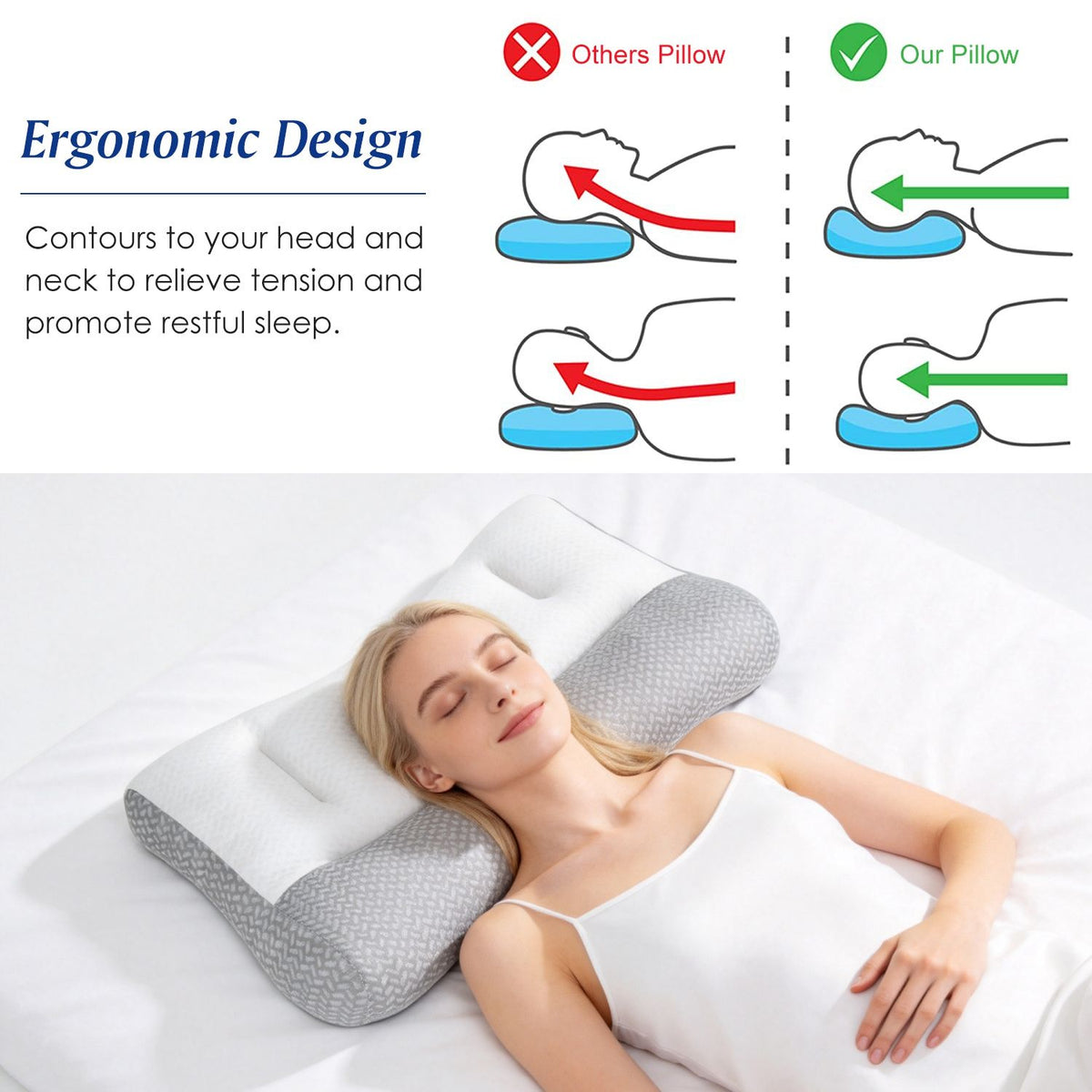 Ergonomic Bed Pillow Breathable Mesh Pillow for Neck Support Dual Height Design Down Alternative Pillow for Side Back Sleepers