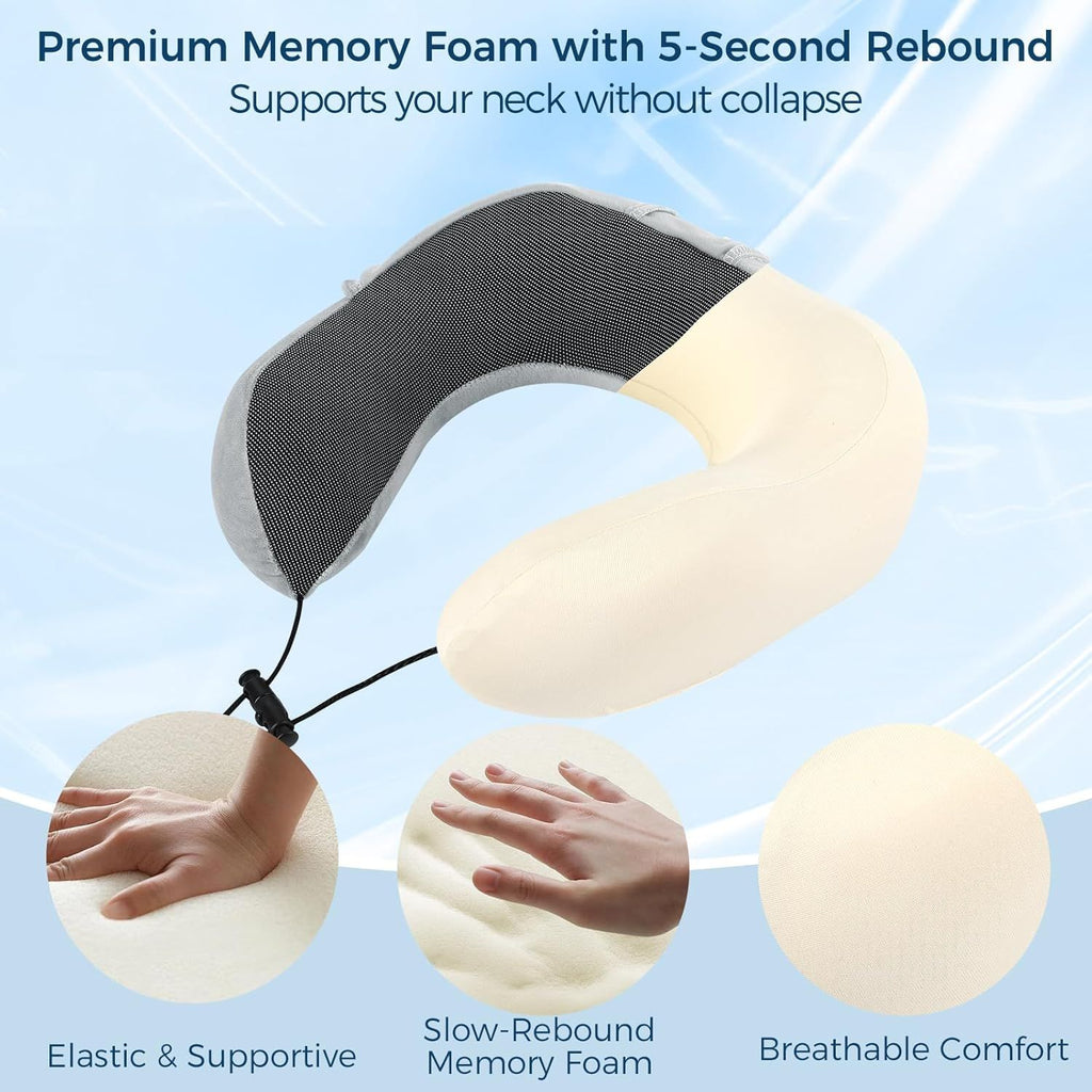 Hooded Travel Neck Pillow – Memory Foam U-Shaped Airplane Pillow with Oversized Hood, 360° Head & Chin Support, Soft Breathable Cover, Portable for Plane, Car, Office & Long Flights