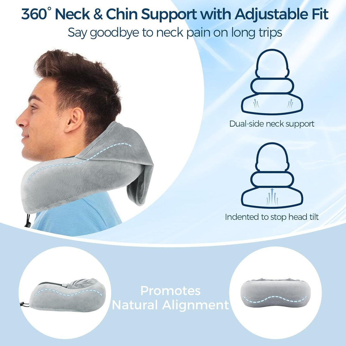 Hooded Travel Neck Pillow – Memory Foam U-Shaped Airplane Pillow with Oversized Hood, 360° Head & Chin Support, Soft Breathable Cover, Portable for Plane, Car, Office & Long Flights
