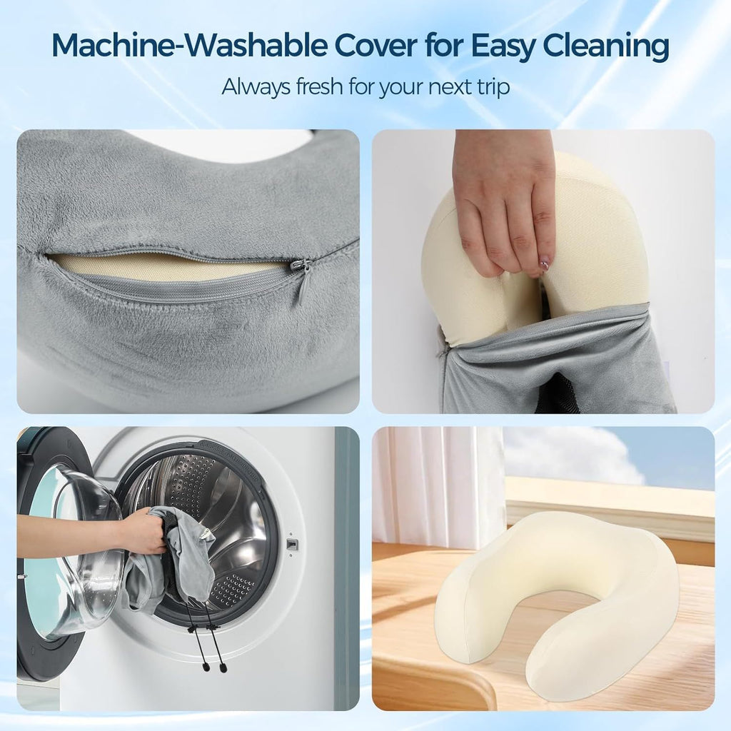 Hooded Travel Neck Pillow – Memory Foam U-Shaped Airplane Pillow with Oversized Hood, 360° Head & Chin Support, Soft Breathable Cover, Portable for Plane, Car, Office & Long Flights