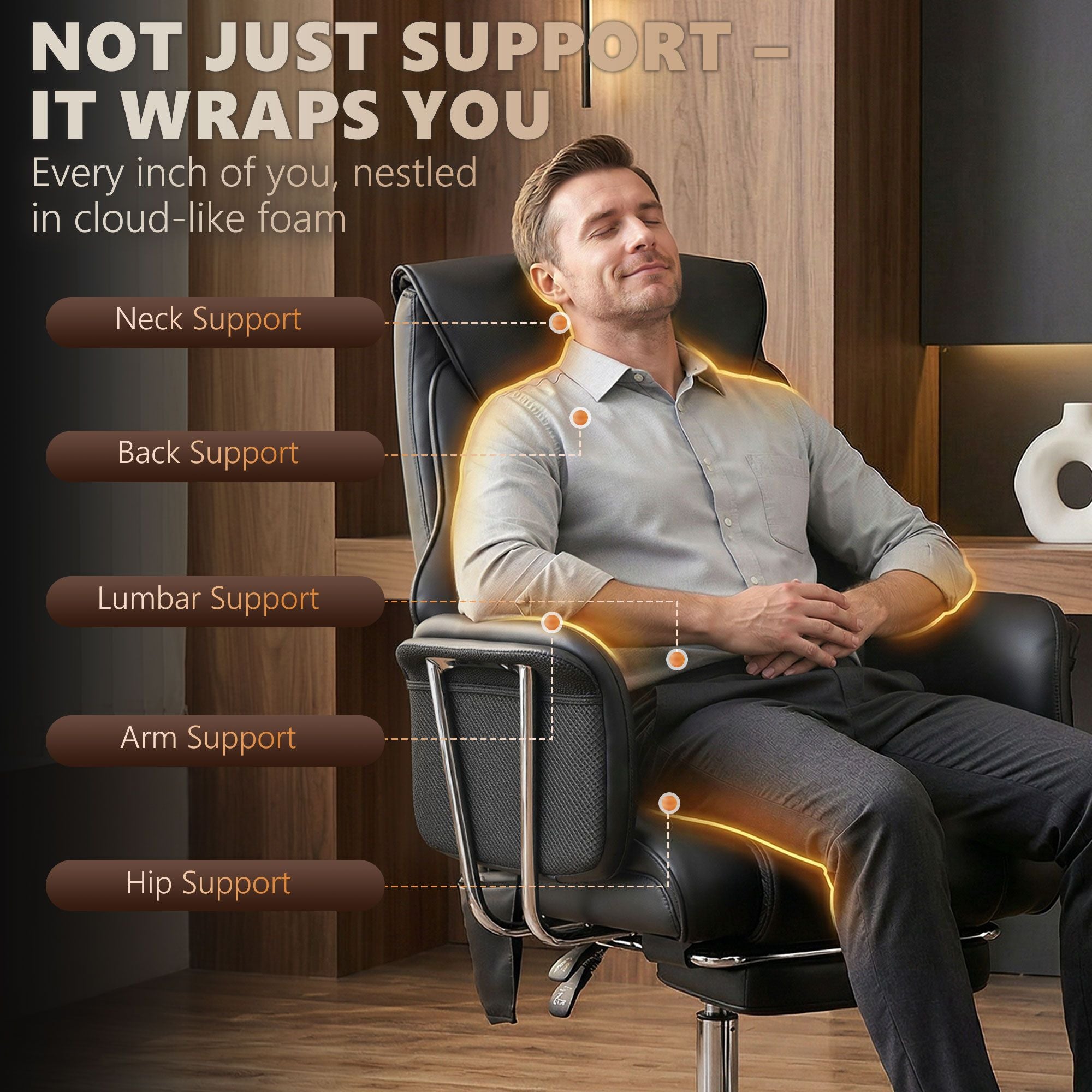 Massage Office Chair with 6 Points Vibration, Executive Desk Chair with High Back, PU Leather, Footrest, Black
