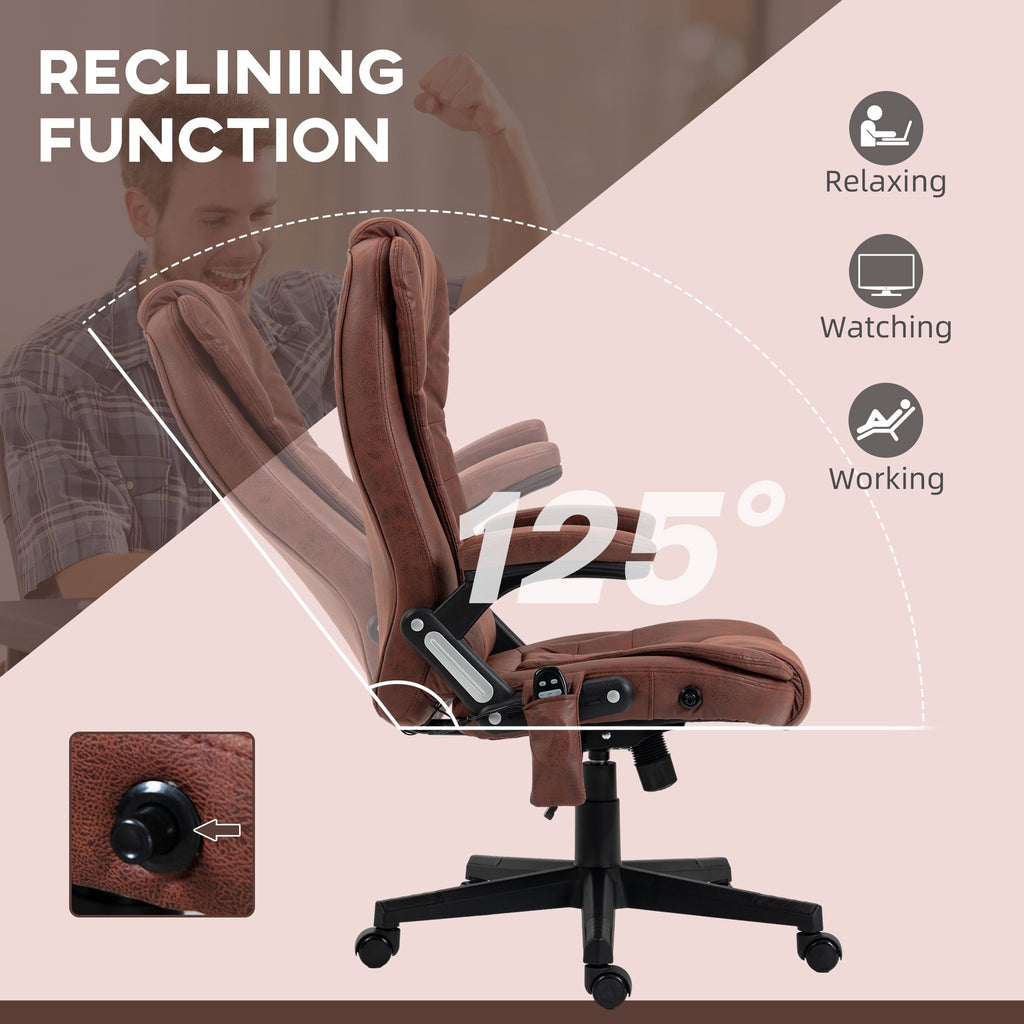 6 Point Vibrating Massage Office Chair with Heat, Microfiber High Back Executive Office Chair with Reclining Backrest, Padded Armrests and Remote, Red