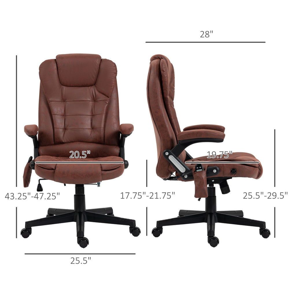 6 Point Vibrating Massage Office Chair with Heat, Microfiber High Back Executive Office Chair with Reclining Backrest, Padded Armrests and Remote, Red