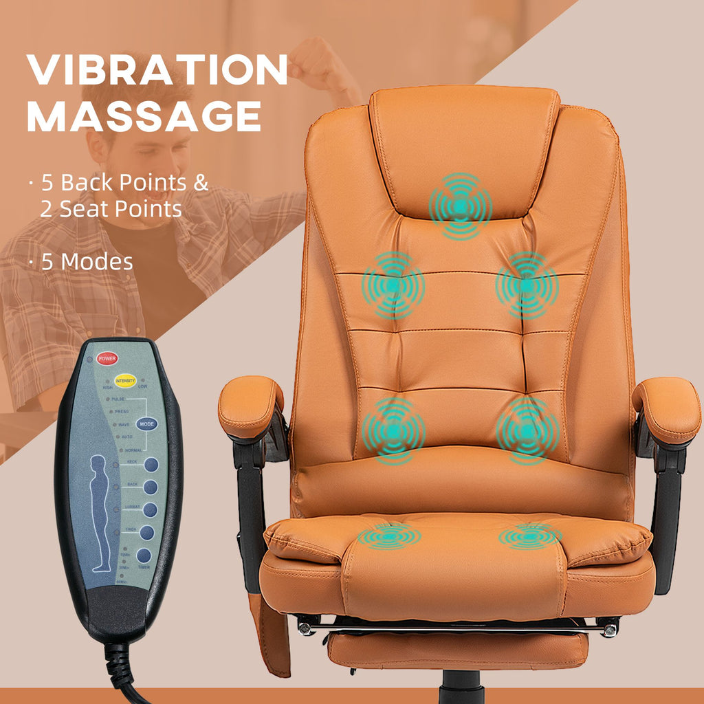 7-Point Massage Office Chair, High Back Massaging Desk Chair with Lumbar Support, Footrest, for Home Office, Light Brown