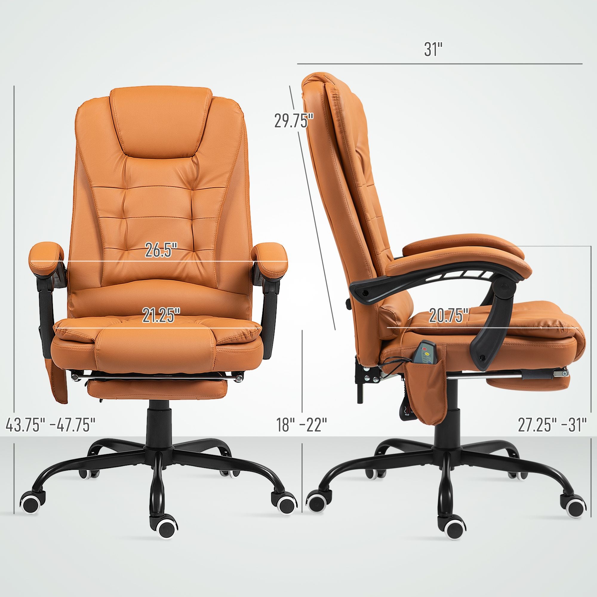 7-Point Massage Office Chair, High Back Massaging Desk Chair with Lumbar Support, Footrest, for Home Office, Light Brown