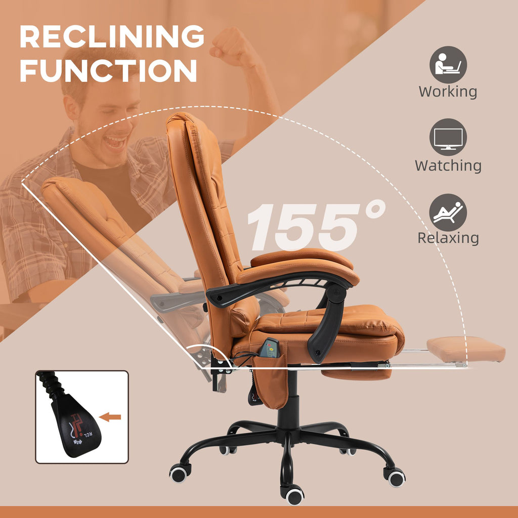 7-Point Massage Office Chair, High Back Massaging Desk Chair with Lumbar Support, Footrest, for Home Office, Light Brown