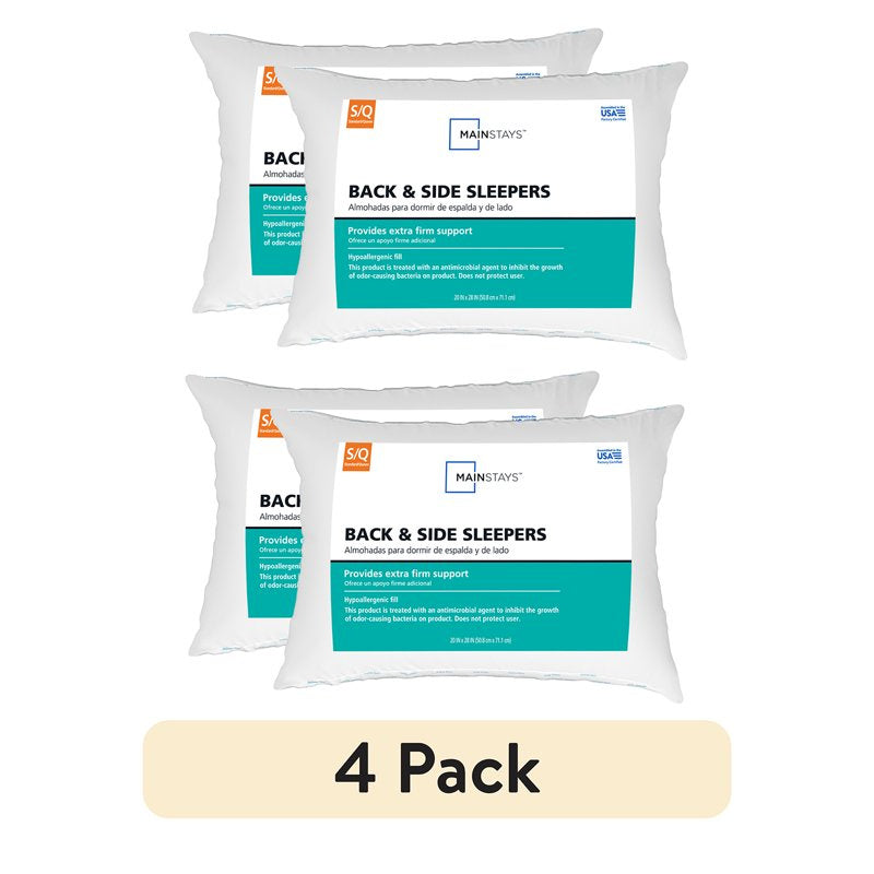Back Side Sleeper Bed Pillow, Standard/Queen - Extra Firm Support (4 Pack)