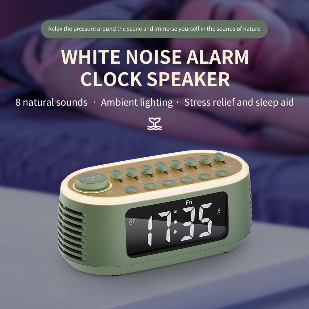 Cyboris T13 White Noise Machine Bluetooth Speaker, Digital Alarm Clock Sleep Timer with LED Display RGB Night Light, Soothing Natural Sleeping Sound Machine for Baby, Kids, Adults, Bedrooms (Green)