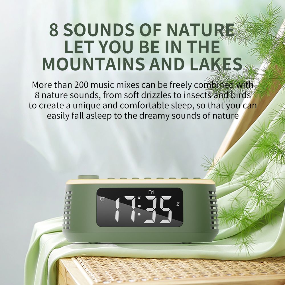 Cyboris T13 White Noise Machine Bluetooth Speaker, Digital Alarm Clock Sleep Timer with LED Display RGB Night Light, Soothing Natural Sleeping Sound Machine for Baby, Kids, Adults, Bedrooms (Green)
