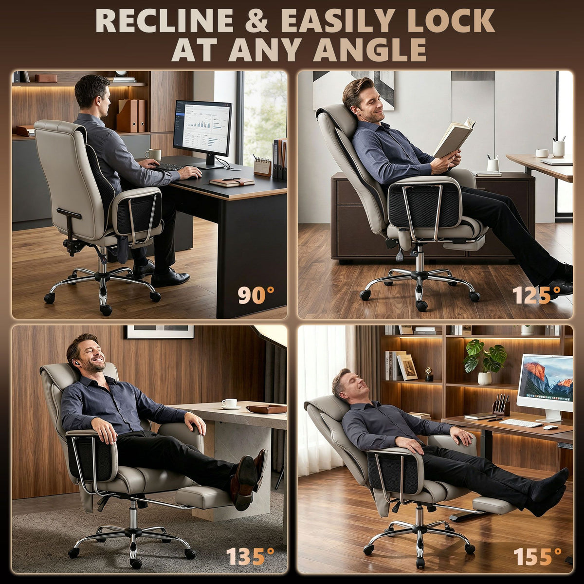 Massage Office Chair with 6 Points Vibration, Executive Desk Chair with High Back, PU Leather, Footrest, Gray
