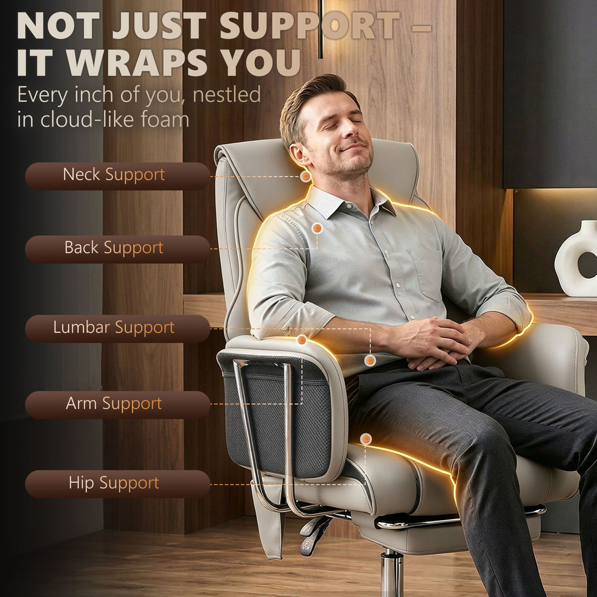 Massage Office Chair with 6 Points Vibration, Executive Desk Chair with High Back, PU Leather, Footrest, Gray