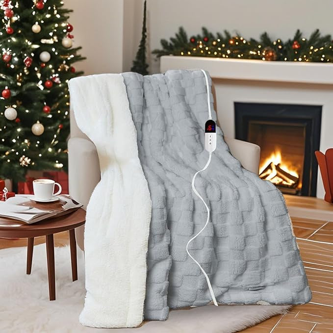 Electric Blanket Throw - Soft Checked Flannel with 6 Heating Levels, 4 Hours Auto-Off, Fast Heating, ETL & FCC Certified, 50"x60", Overheating Protection, Cozy Heated Blanket T