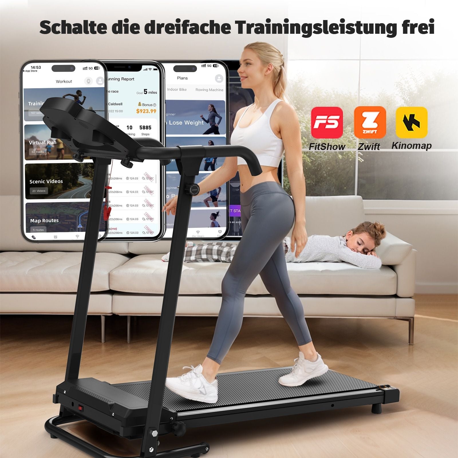 Folding Treadmill with Handle bar, 300 LBS Weight Capacity, Portable Walking Pad Treadmills for Home,APP Control,2.5HP