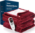 Heated Blanket Throw, Wearable Heated Blanket Two Buttons, 50x60 Inches Soft Flannel Electric Throw, 9 Heating Levels & 10 Options Auto Off, for Home, Office (Red)
