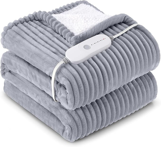 Heated Blanket Electric Throw, Soft Flannel Sherpa Heater 5 Heat Settings and 3 Hours Auto Shut-Off Heating Blanket ETL Certification Over-Heat Protection Machine Washable,Grey