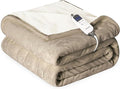 Heat Blanket 50'x60' Throw,Soft Flannel & Sherpa Reversible Electric Blanket with 10 Heat Settings,12 Timer Setting and 3 Hours Auto-Shut Off,ETL Certified Machine Washable,Light Brown