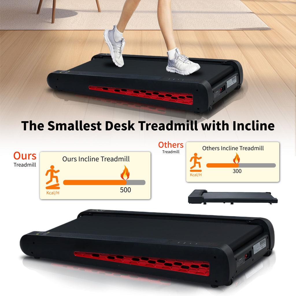 7° Incline Walking Pad Treadmill - Portable Compact Treadmills Under Desk Treadmill, Incline Treadmills for Home Office, Upright Stand, 2.55HP Portable Treadmill with 220 lbs Capacity, LED Display
