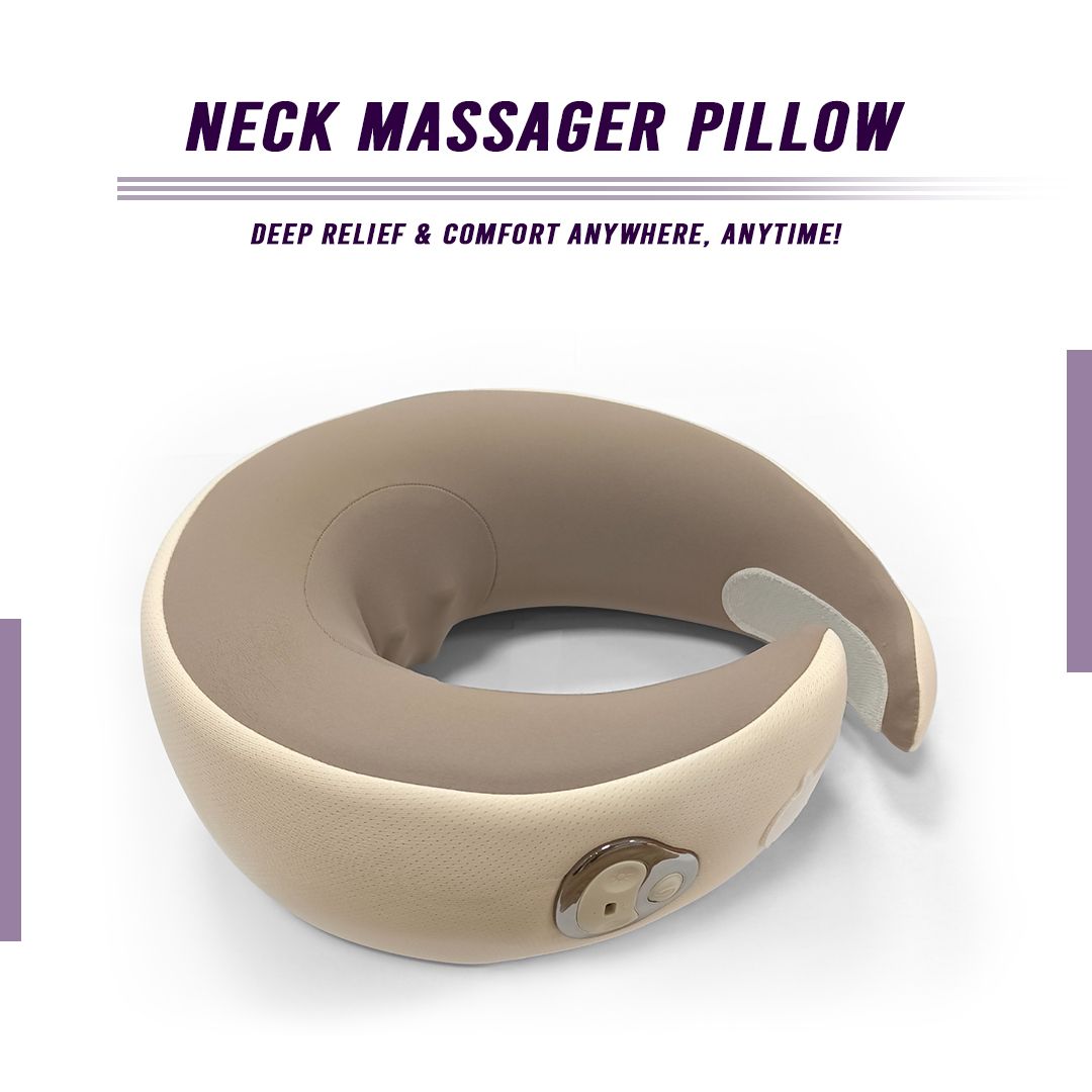 Neck Massage Pillow with Soothing Heat, Ergonomic U-Shaped Memory Foam Travel Pillow for Neck Pain Relief, Portable Deep Tissue Shiatsu Massager for Car, Office, Airplane and Home Relaxation
