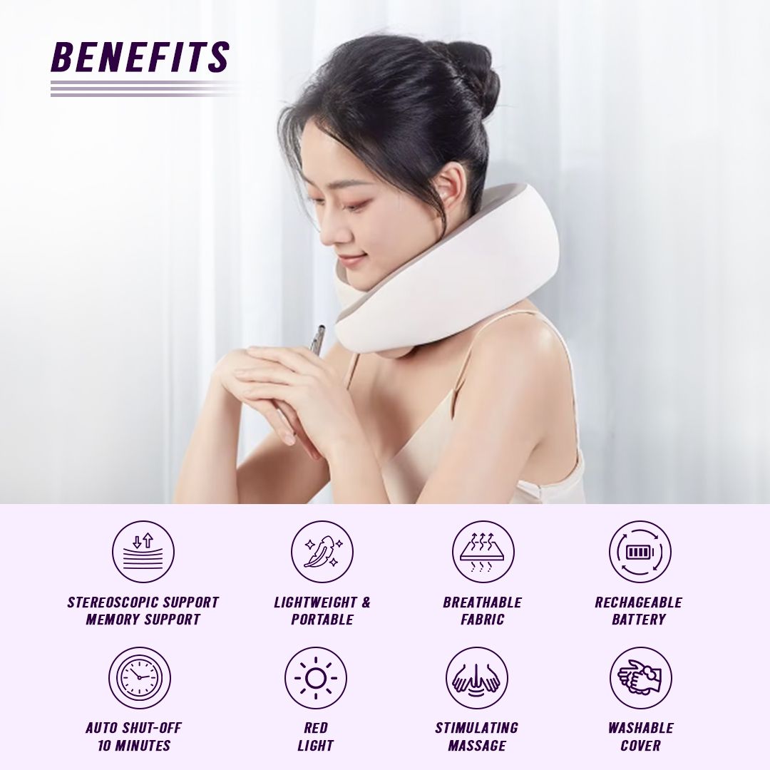 Neck Massage Pillow with Soothing Heat, Ergonomic U-Shaped Memory Foam Travel Pillow for Neck Pain Relief, Portable Deep Tissue Shiatsu Massager for Car, Office, Airplane and Home Relaxation