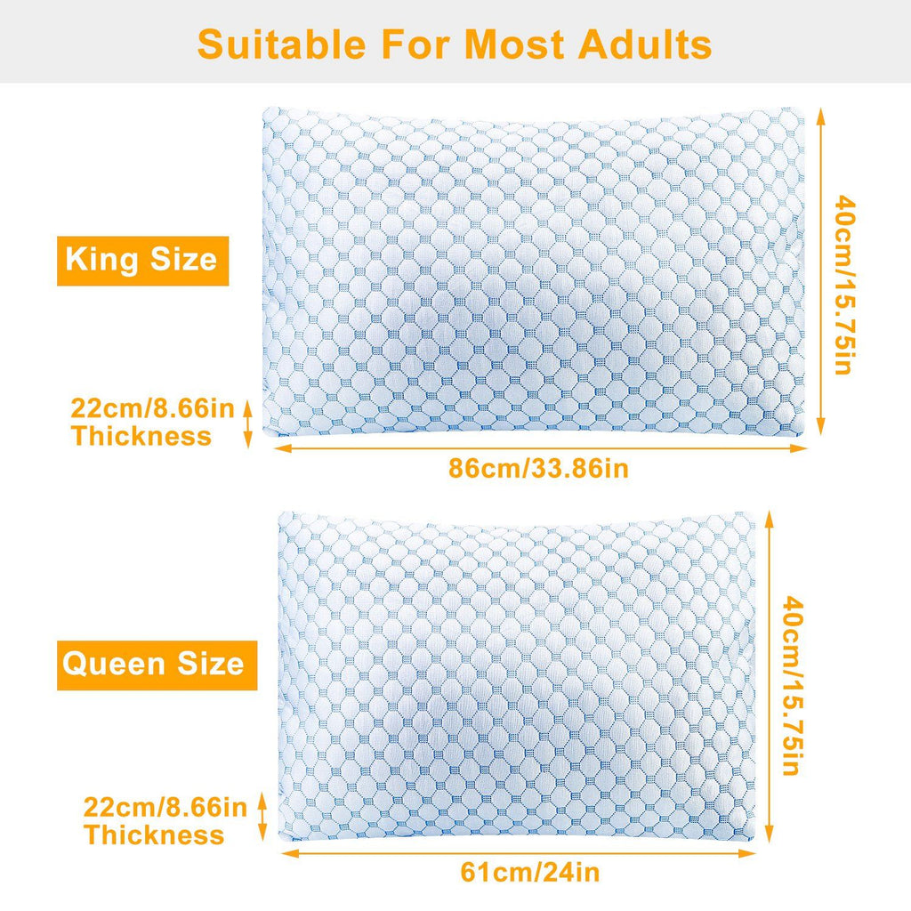 Cooling Memory Foam Pillow Ventilated Soft Bed Pillow with Cooling Gel Infused Memory Foam Heat Moisture Reducing Cooling Fiber Breathable Machine Washable
