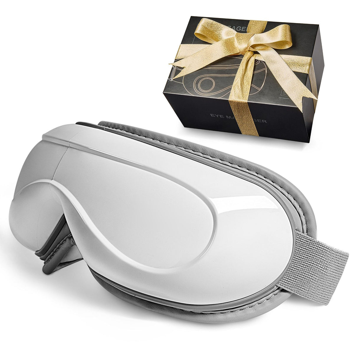 Eye Massager with Heat, Heated Eye Massage Mask with 5 Modes and Bluetooth Music, 180° Foldable Eye Care Massager for Migraines, Eye Strain, Dark Circles, Ideal Gift for Mom/Dad, White