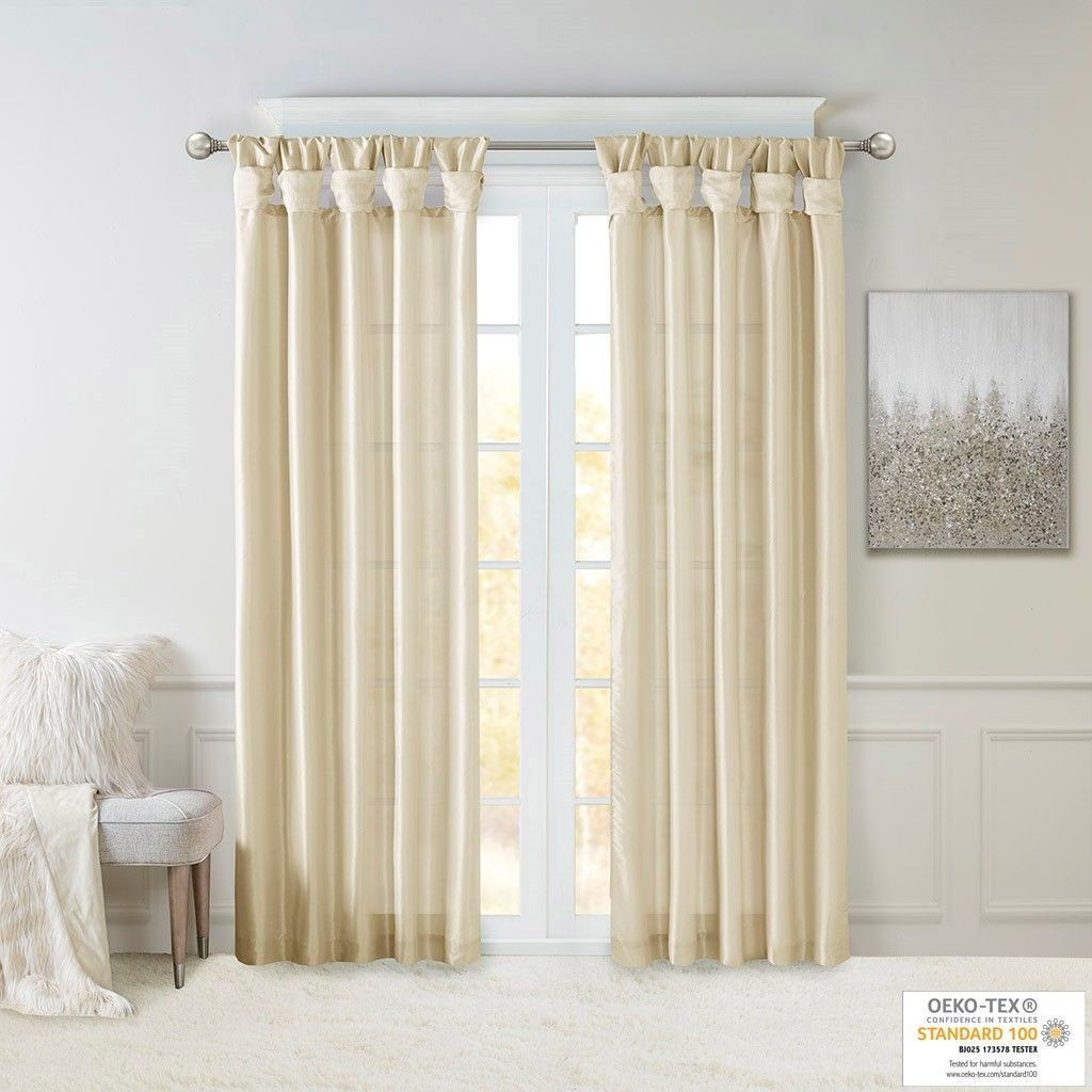 Twist Tab Lined Window Curtain Panel Champagne 50x120"