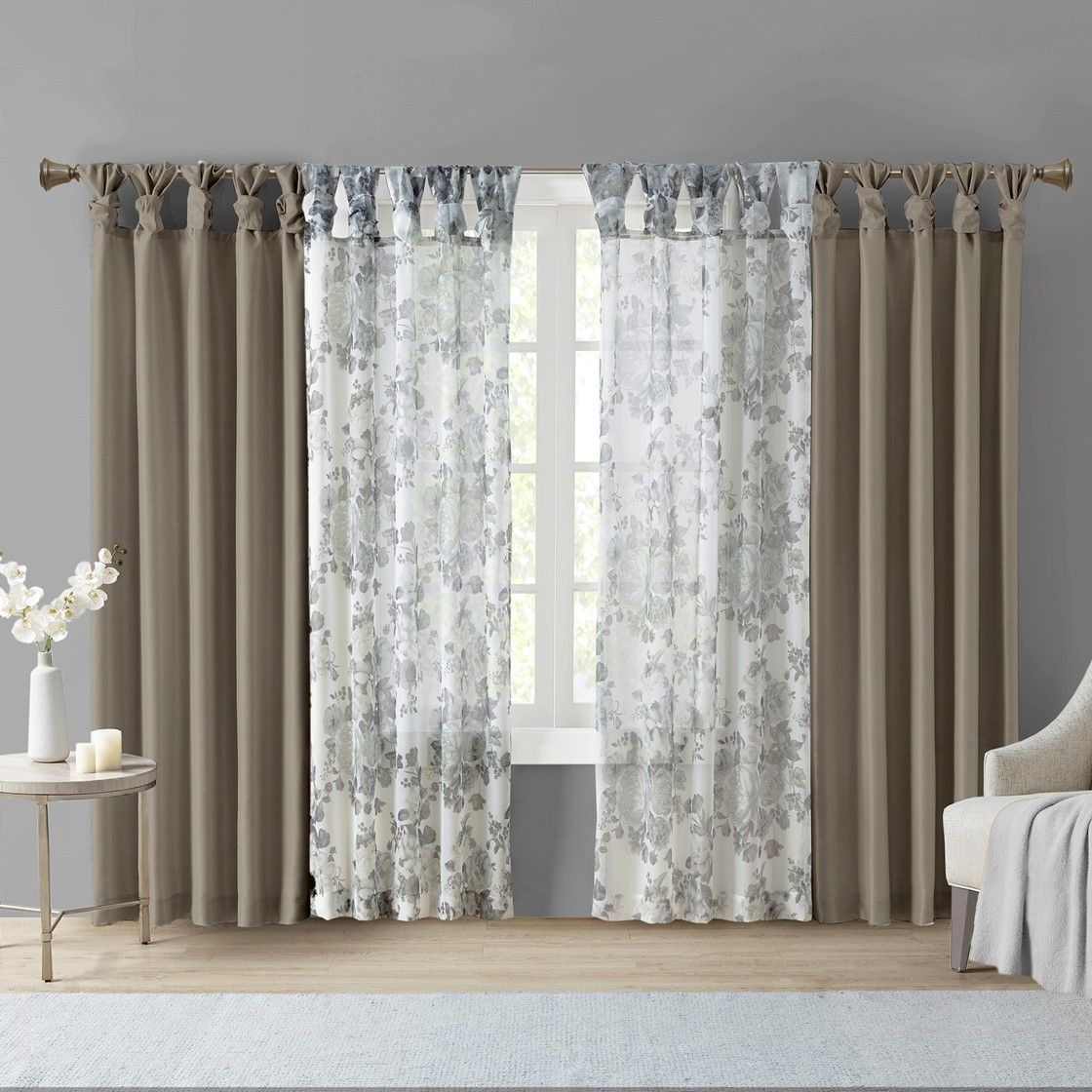 Twist Tab Lined Window Curtain Panel Pewter 50x84"