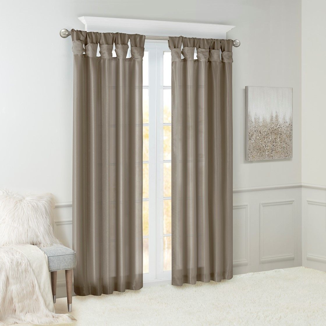 Twist Tab Lined Window Curtain Panel Pewter 50x84"
