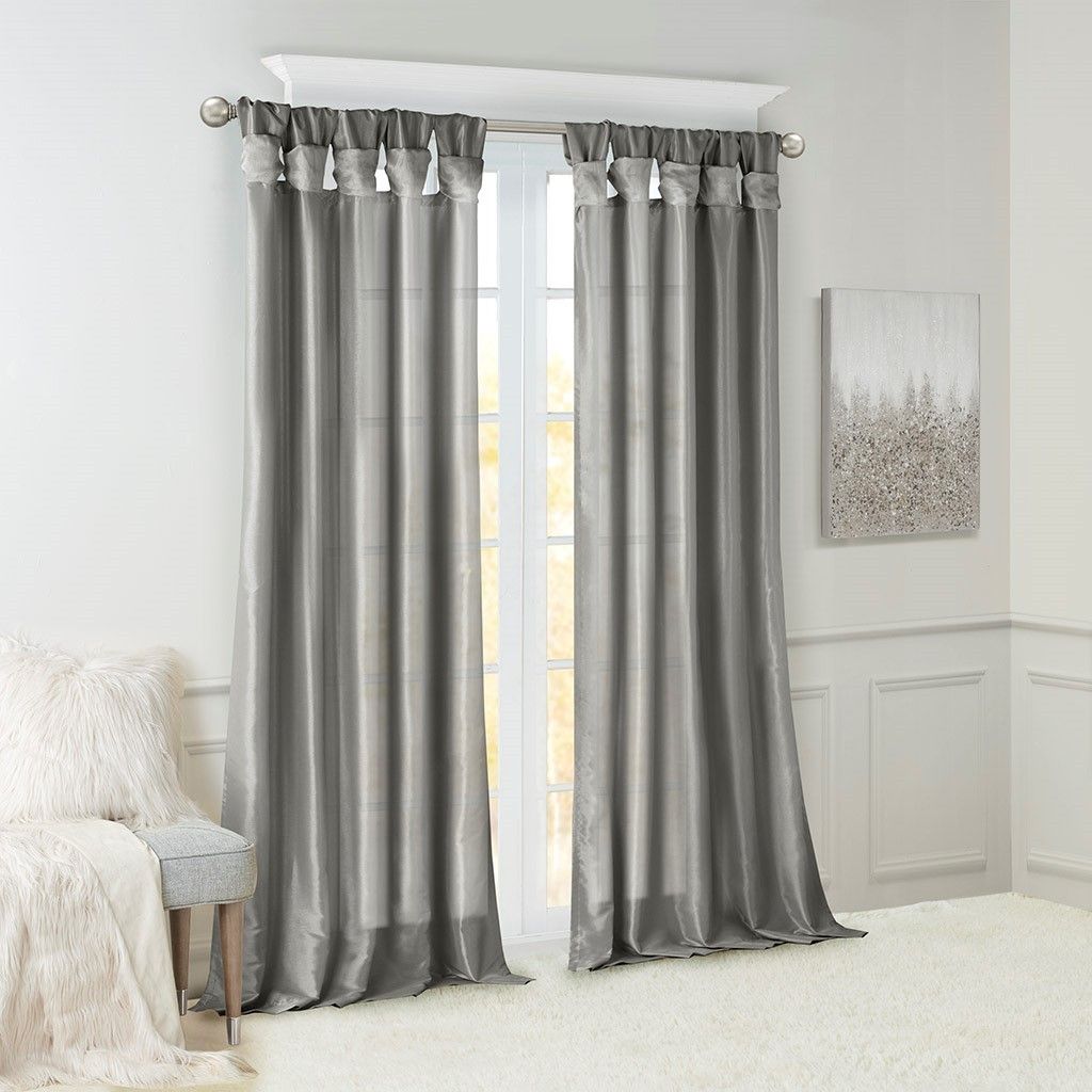 Twist Tab Lined Window Curtain Panel Charcoal 50x95"