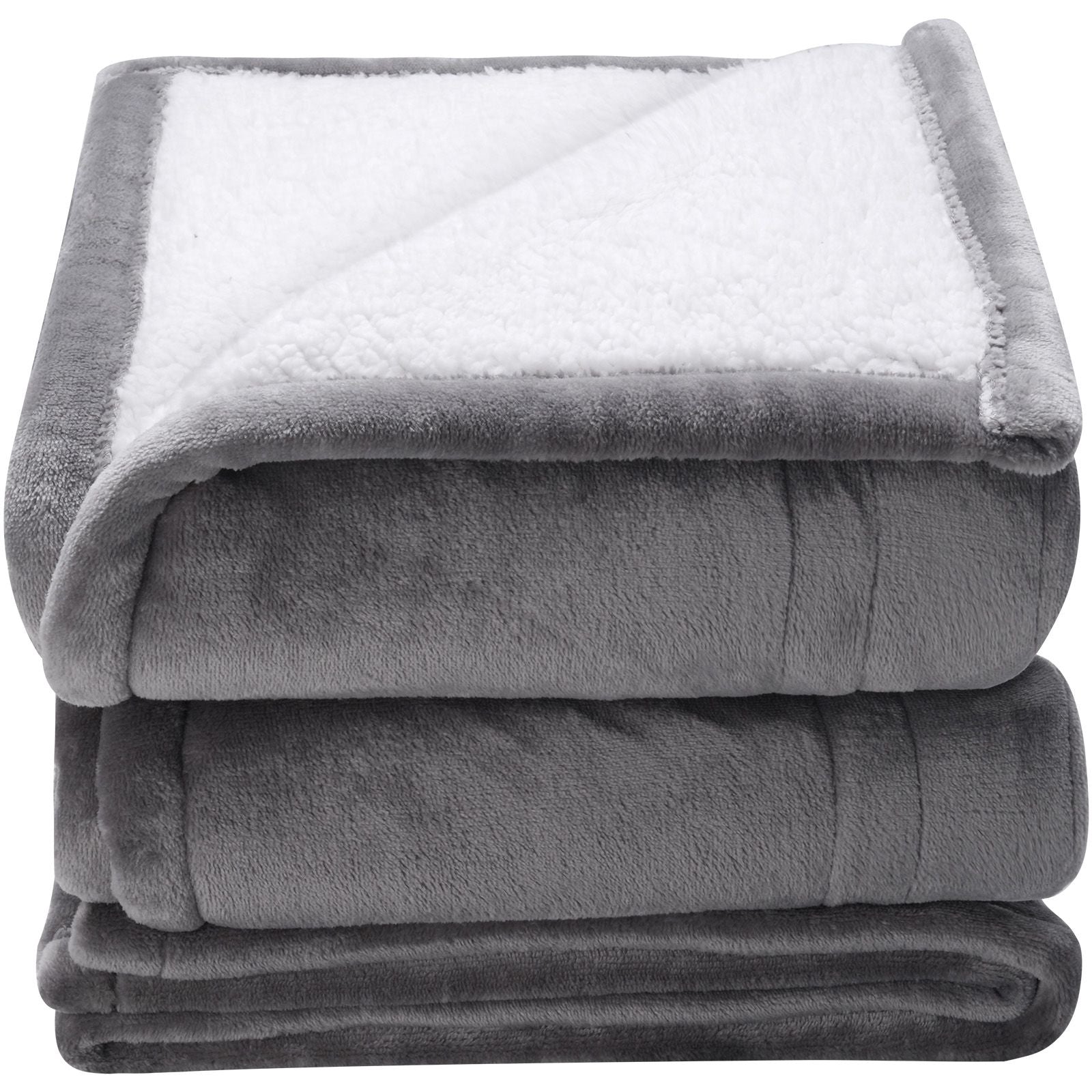 Heated Blanket Electric Throw, 50" x 60" Twin Size, Soft Flannel & Sherpa Heating Blanket with 3 Hours Timer Auto-off, 5 Heating Levels for Sofa, Machine Washable, ETL & FCC Certification (Grey)