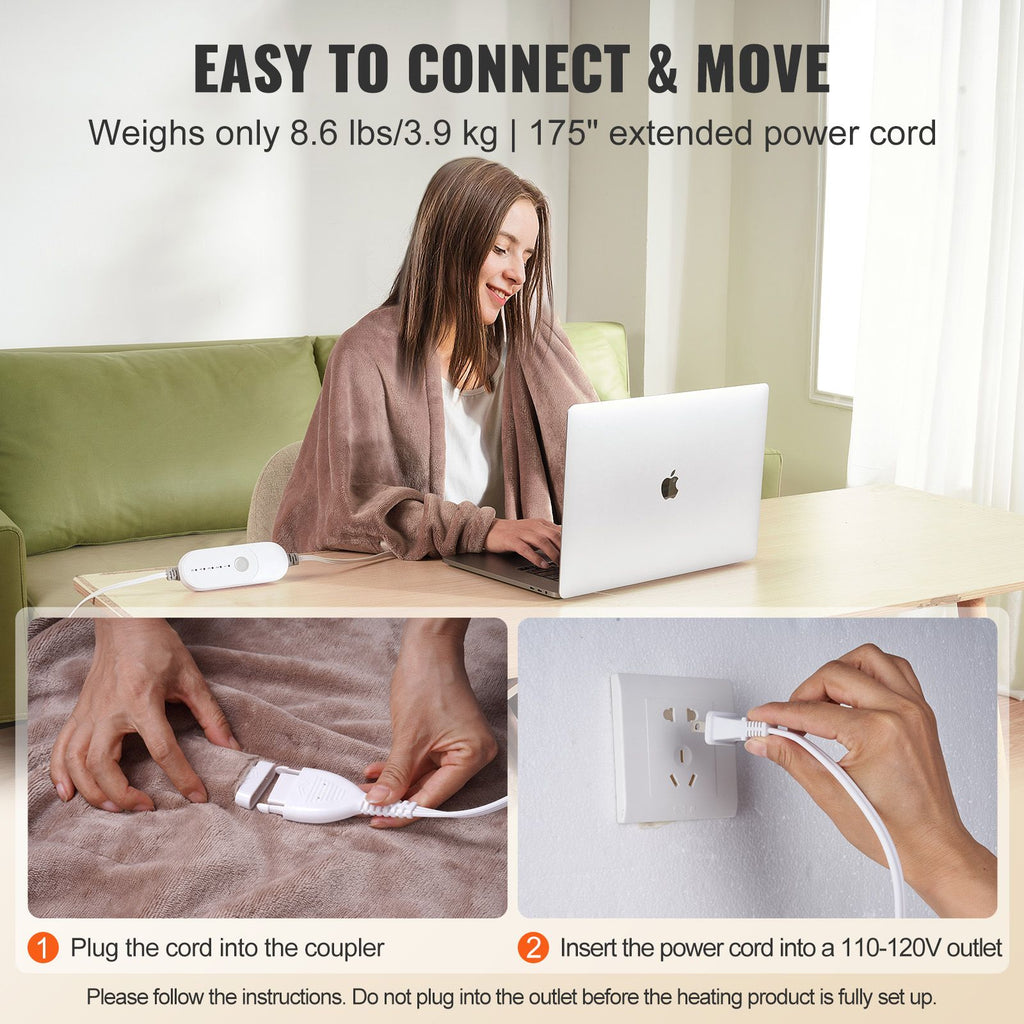 Heated Blanket Electric Throw, 100" x 90" King Size, Soft Flannel Heating Blanket with 10 Hours Timer Auto-off & 5 Heating Levels, Dual Control, Machine Washable, ETL & FCC Certification (Beige)