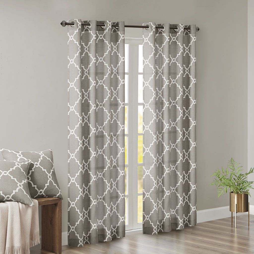 Fretwork Print Grommet Top Window Curtain Panel(Only 1 Pc Panel)