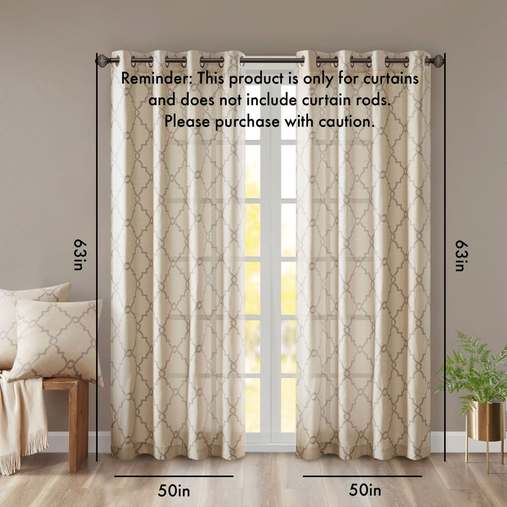Fretwork Print Grommet Top Window Curtain Panel(Only 1 Pc Panel)
