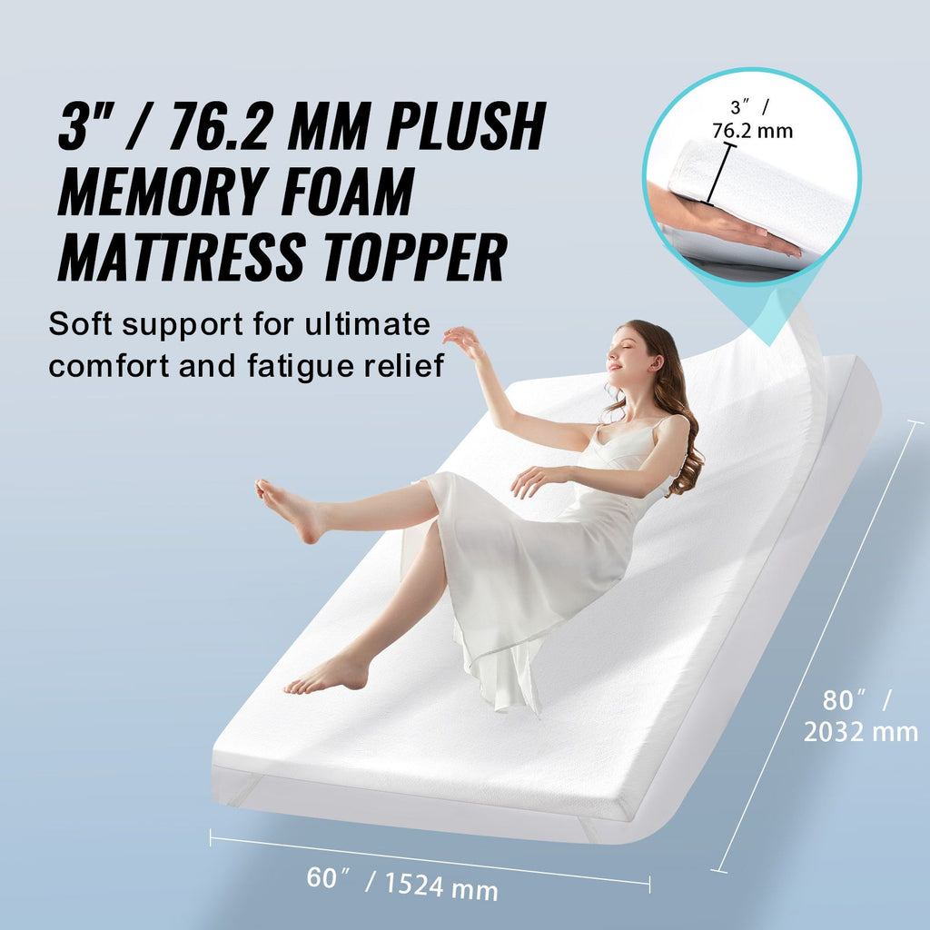 Mattress Topper, Queen Size, 3 in Thickness, Soft Memory Foam Mattress Pad, Premium Cooling Gel Infusion, Detachable and Washable, Compressed Package for Quick Setup, Comfy Support for Any Bed