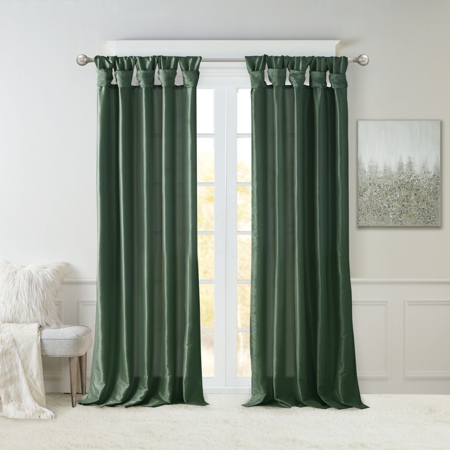 Twist Tab Lined Window Curtain Panel Green 50x84"
