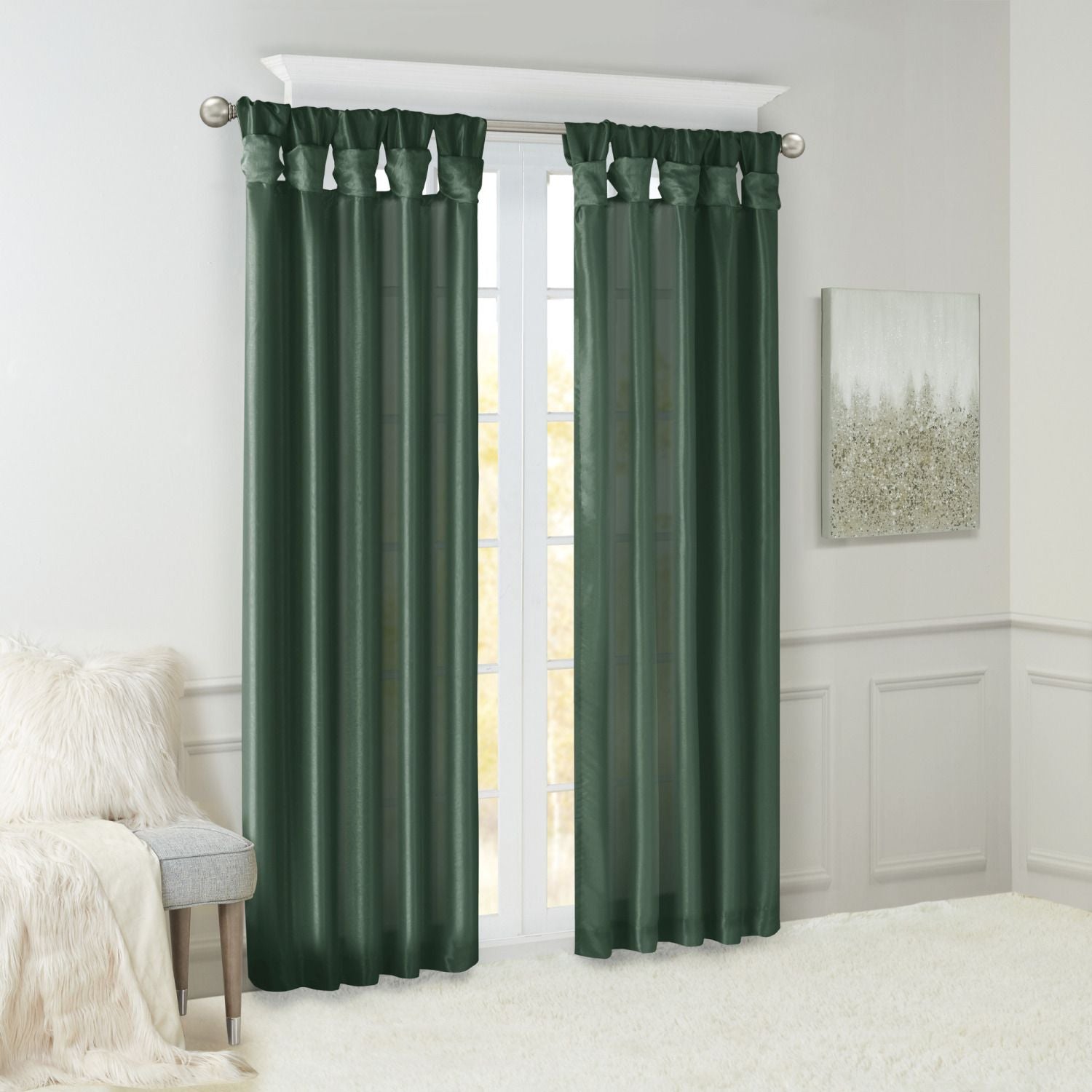 Twist Tab Lined Window Curtain Panel Green 50x84"