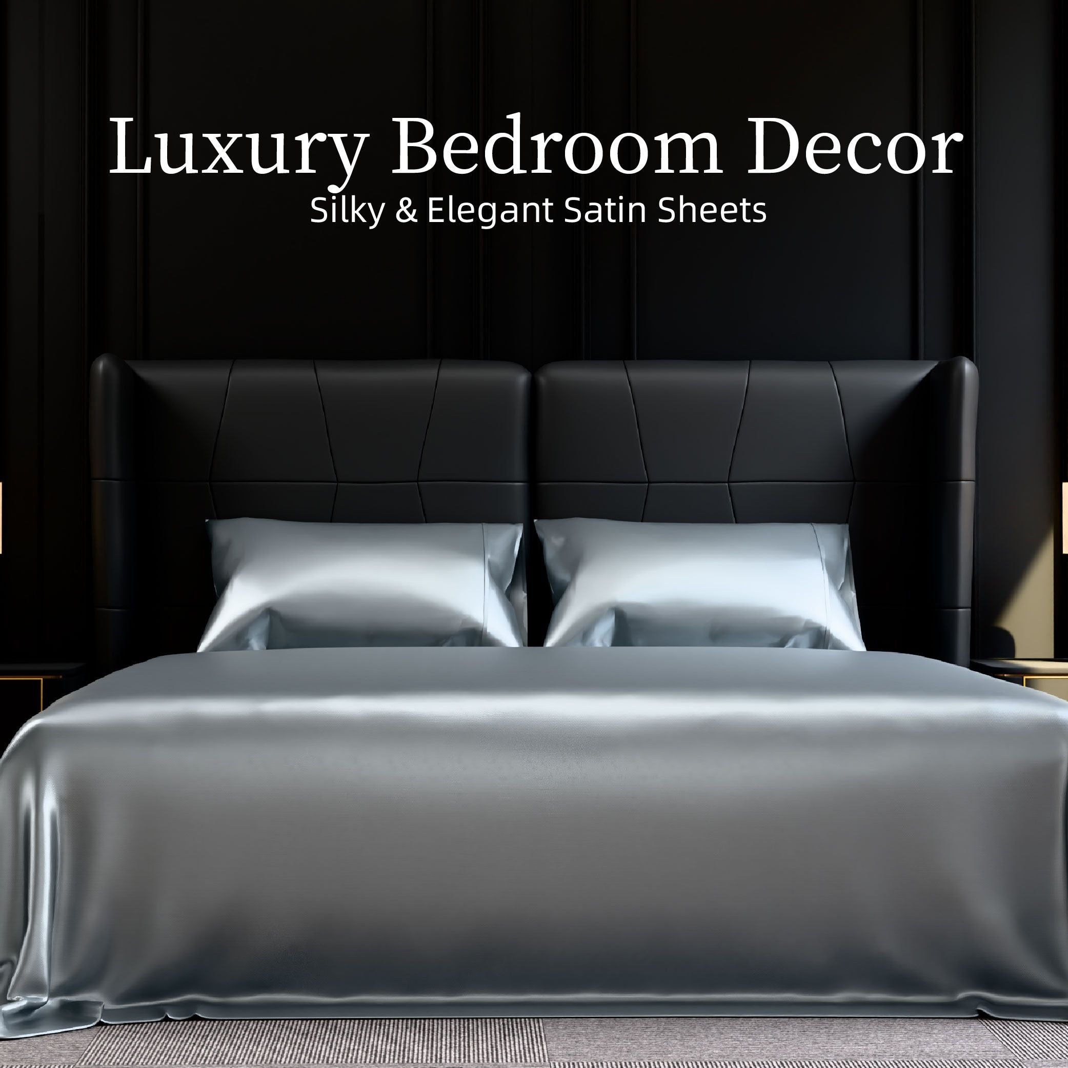 Satin Bed Sheets, King Size Sheets Set, 4 Pcs Silky Bedding Set with 15 Inches Deep Pocket for Mattress (King, Grey)
