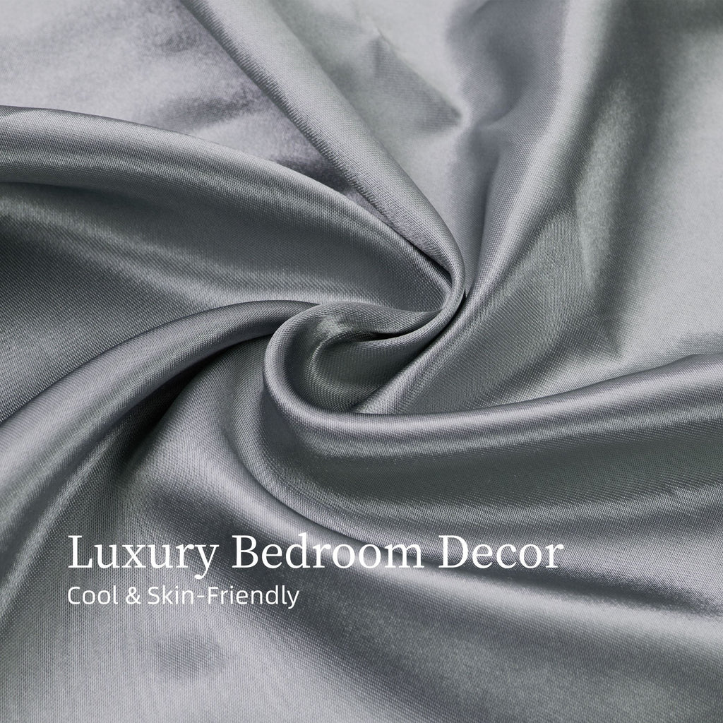 Satin Bed Sheets, King Size Sheets Set, 4 Pcs Silky Bedding Set with 15 Inches Deep Pocket for Mattress (King, Grey)