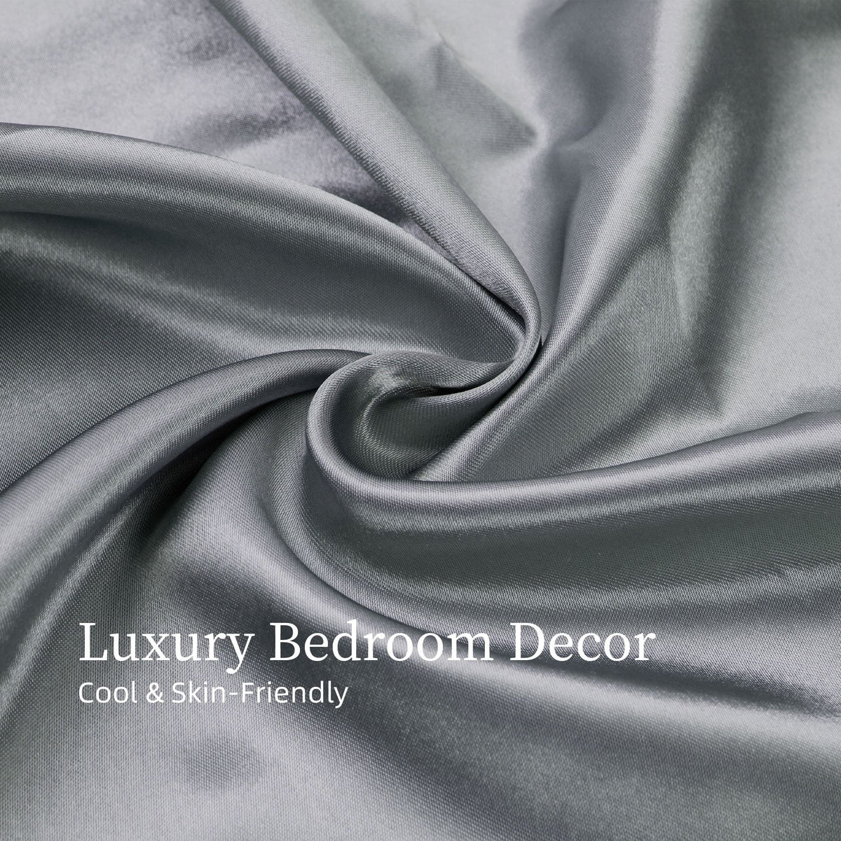 Satin Bed Sheets, King Size Sheets Set, 4 Pcs Silky Bedding Set with 15 Inches Deep Pocket for Mattress (King, Grey)