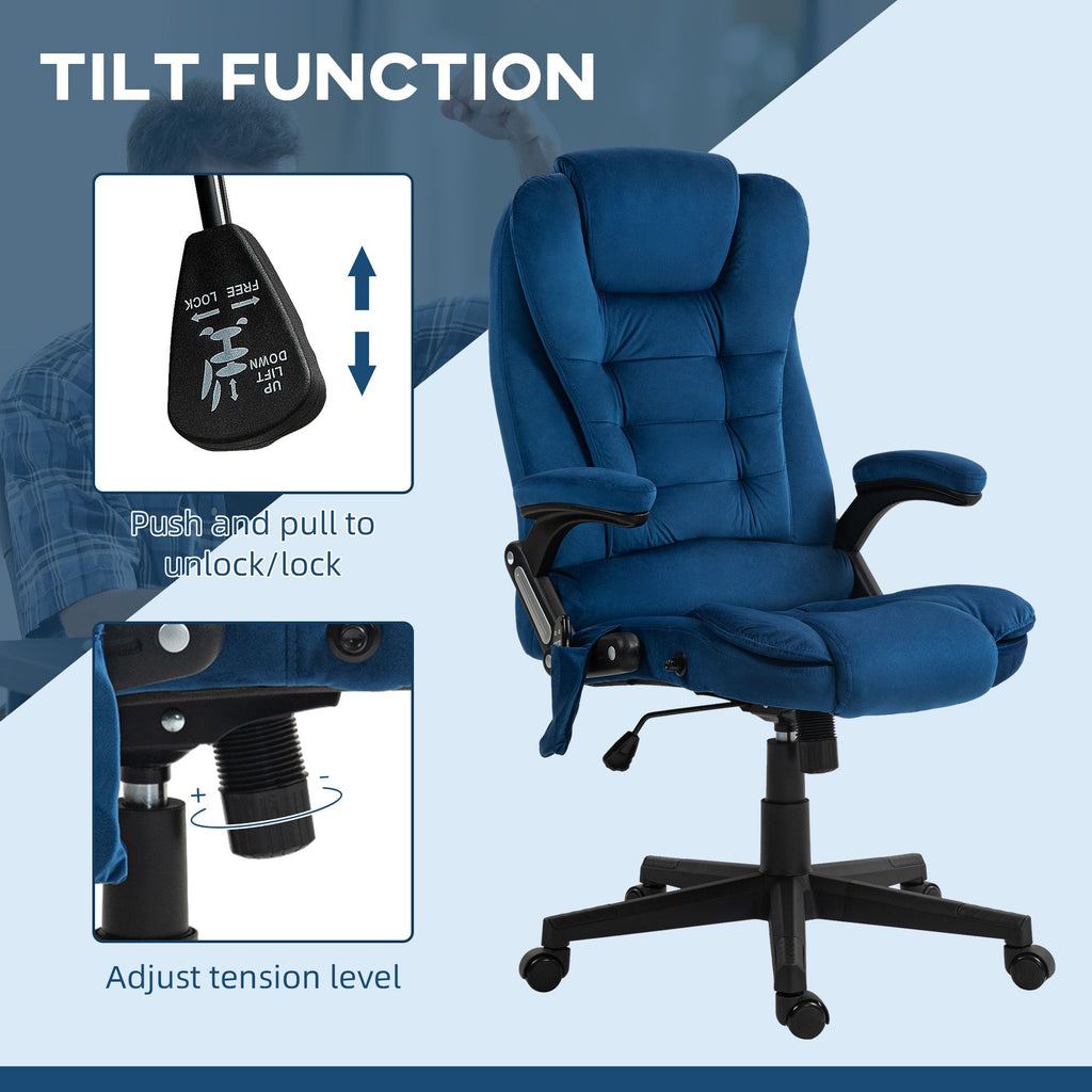 6 Point Executive Office Chair with Heat, Velvet High Back Vibrating Massage Office Chair, Drak Blue