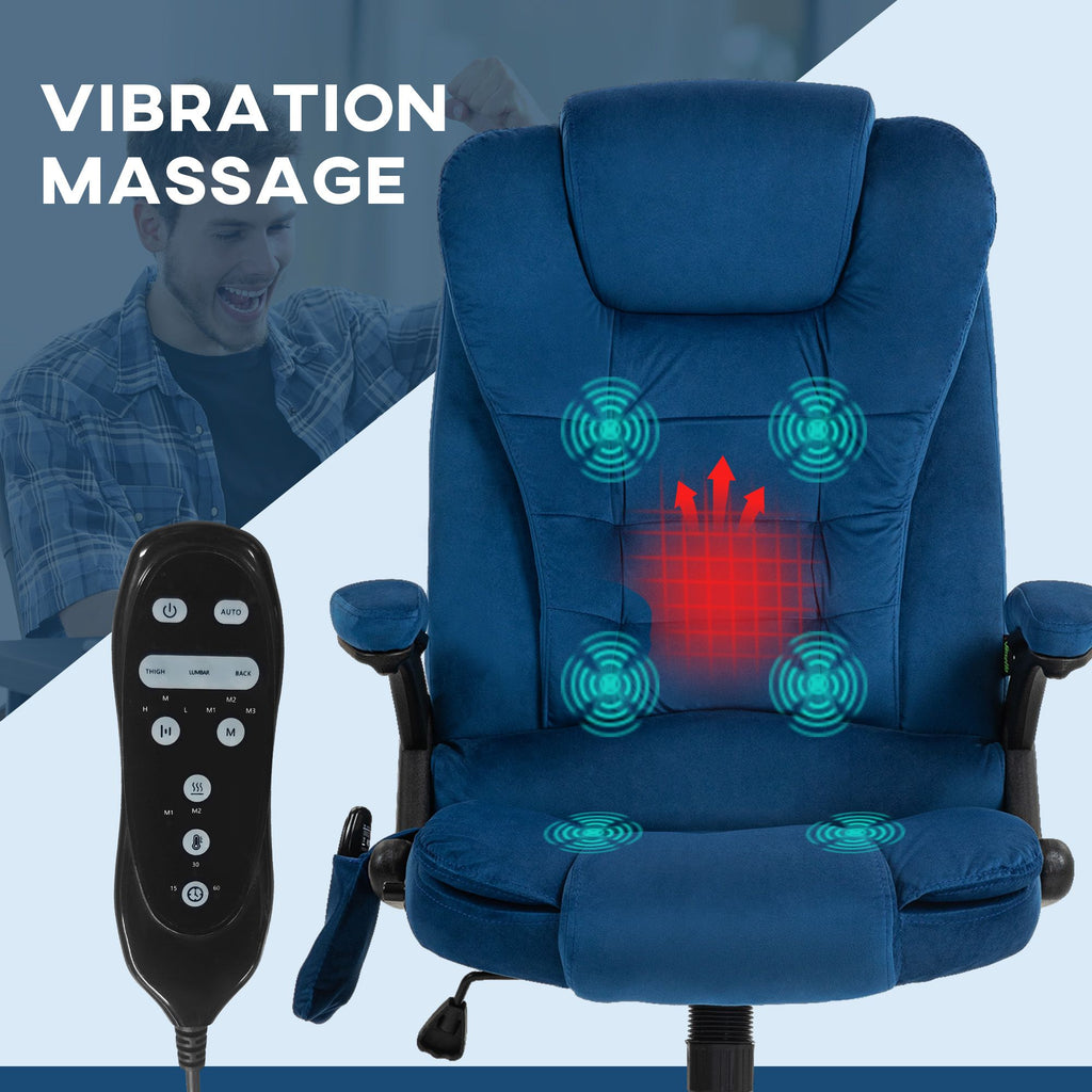 6 Point Executive Office Chair with Heat, Velvet High Back Vibrating Massage Office Chair, Drak Blue