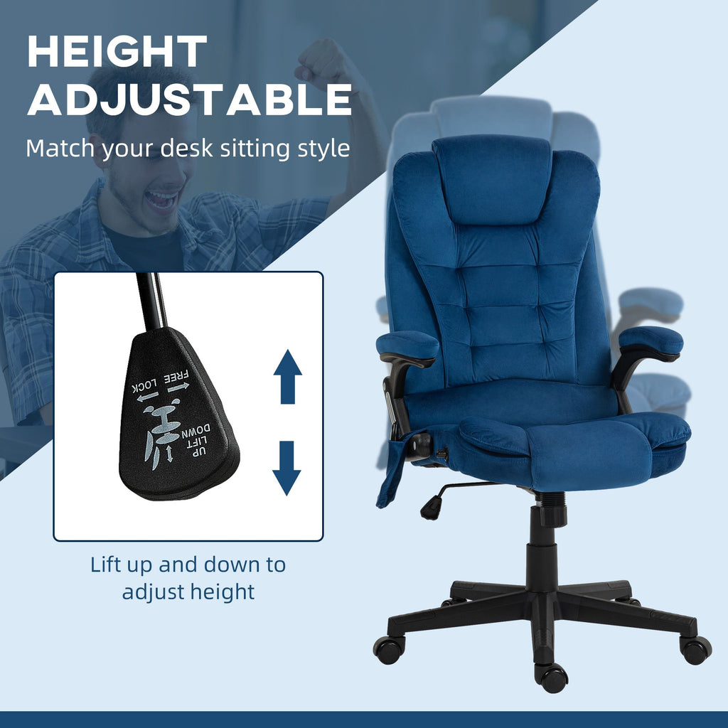 6 Point Executive Office Chair with Heat, Velvet High Back Vibrating Massage Office Chair, Drak Blue