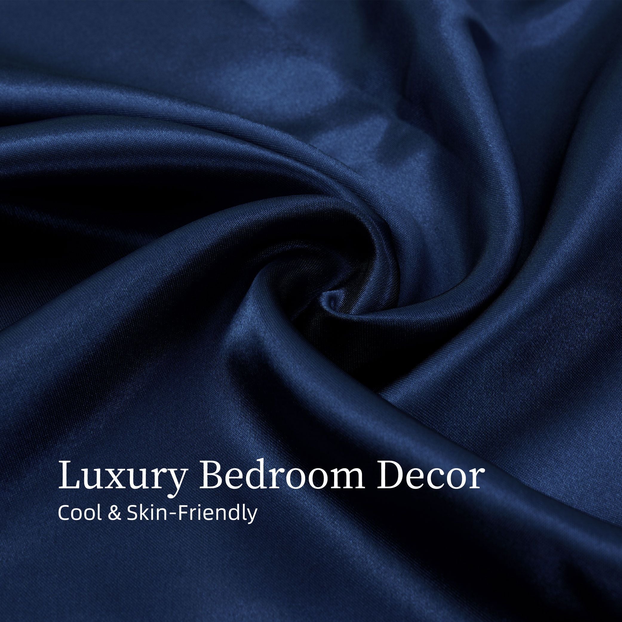 Satin Bed Sheets, King Size Sheets Set, 4 Pcs Silky Bedding Set with 15 Inches Deep Pocket for Mattress (King, Navy Blue)
