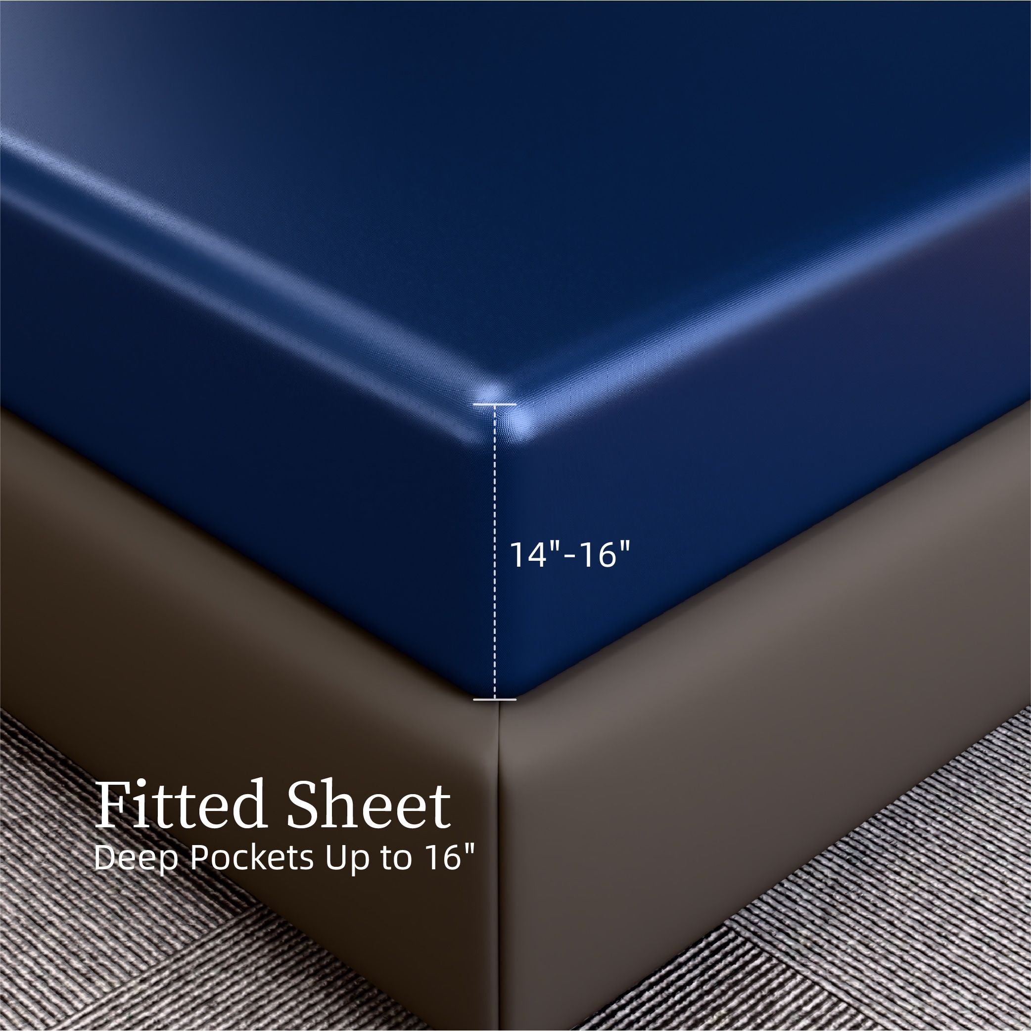 Satin Bed Sheets, King Size Sheets Set, 4 Pcs Silky Bedding Set with 15 Inches Deep Pocket for Mattress (King, Navy Blue)